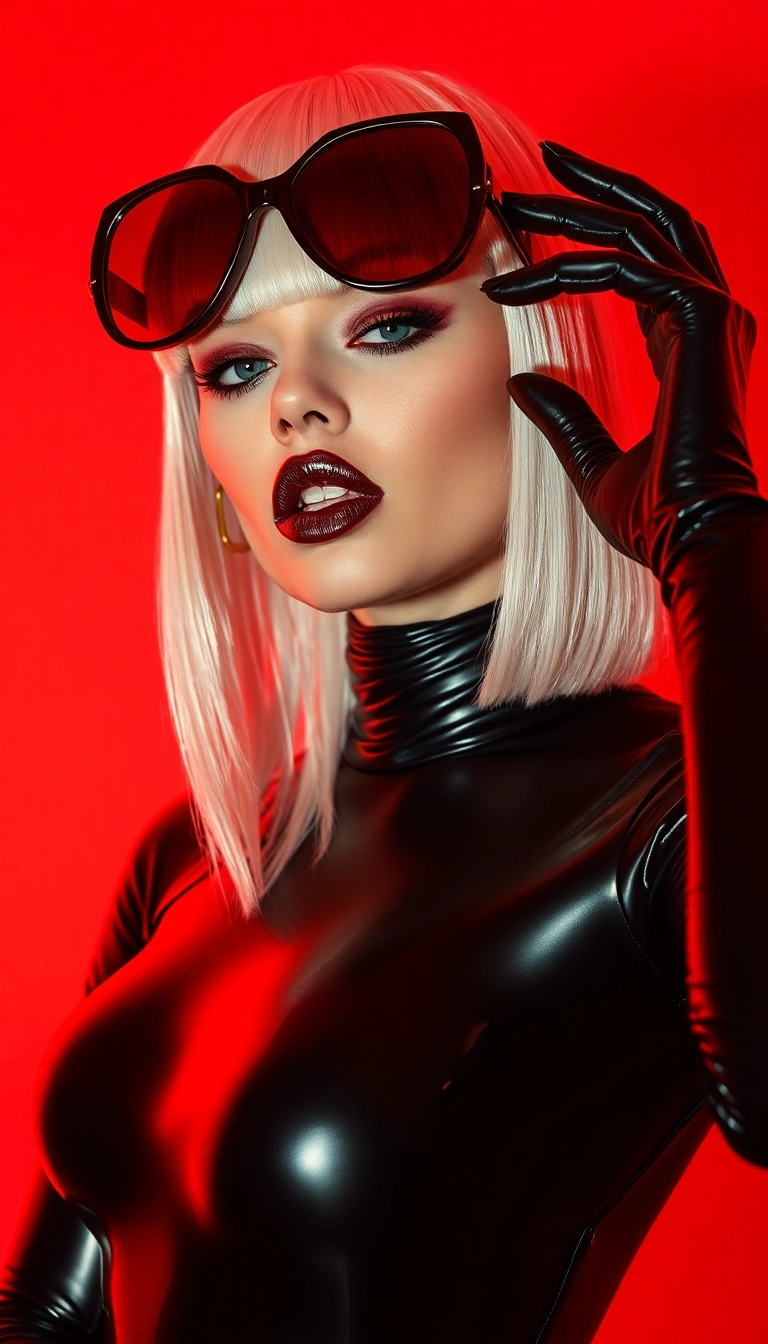 Best Y2K Woman Fashion Model in Black and Red Phone Appealing Background